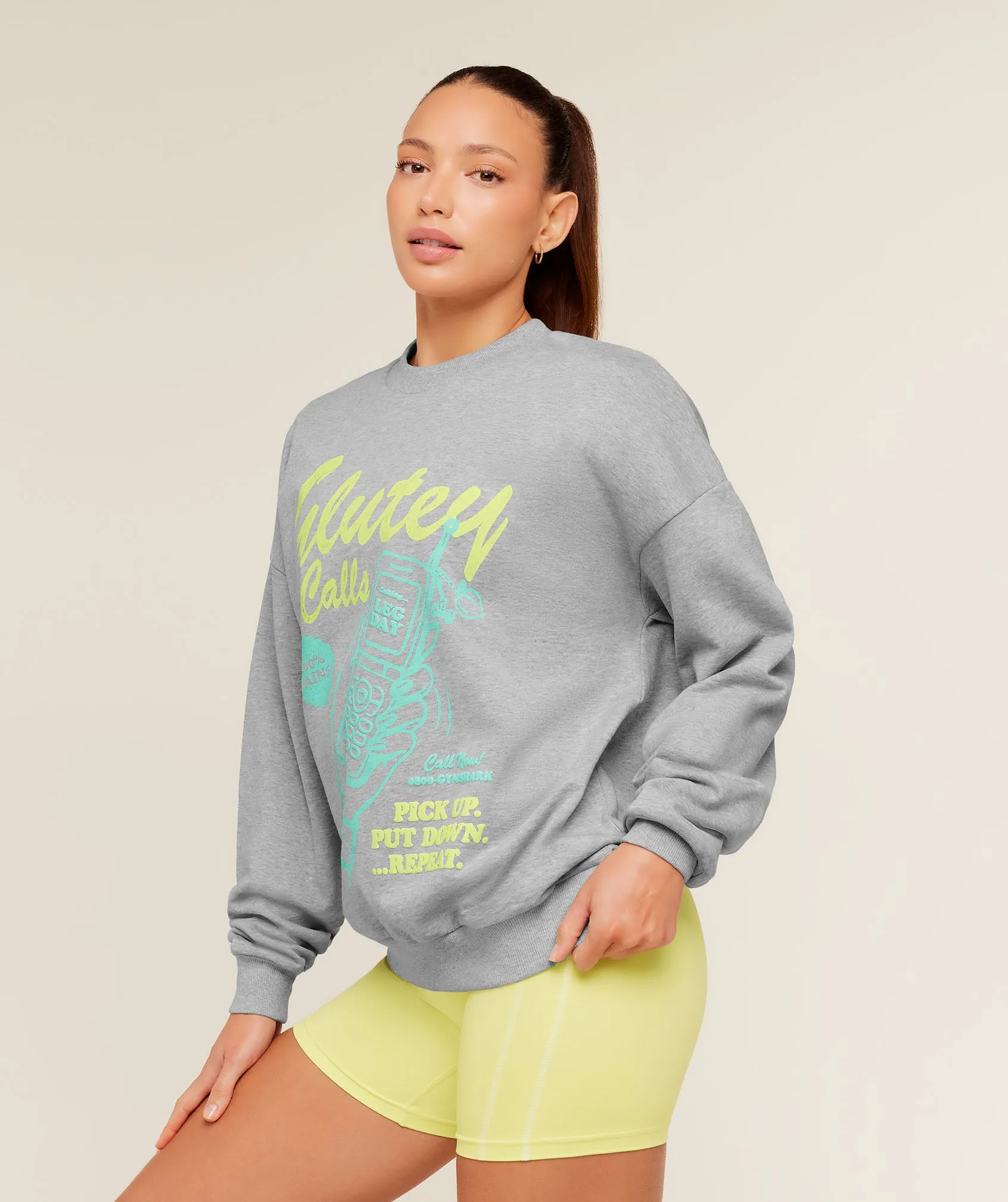 Gymshark Glutey Calls Graphic Sweatshirt - Light Grey Core Marl sold by Gymshark product image thumbnail 3