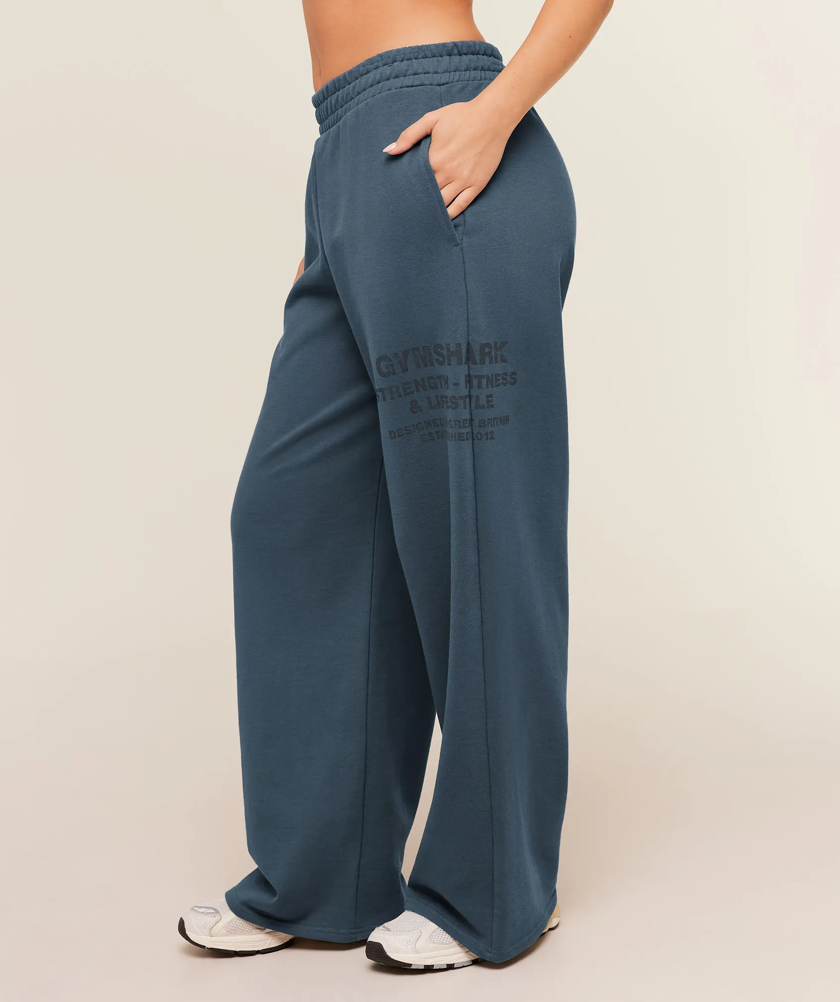 Gymshark Stacked Graphic Wide Leg Joggers - Stealth Blue sold by Gymshark product image thumbnail 3