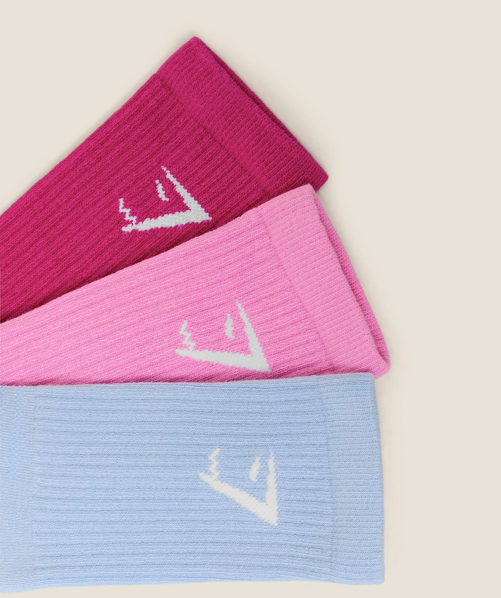 Gymshark Crew Socks 3pk - Chilled Blue/Focus Pink/Super-Set Pink sold by Gymshark product image thumbnail 2