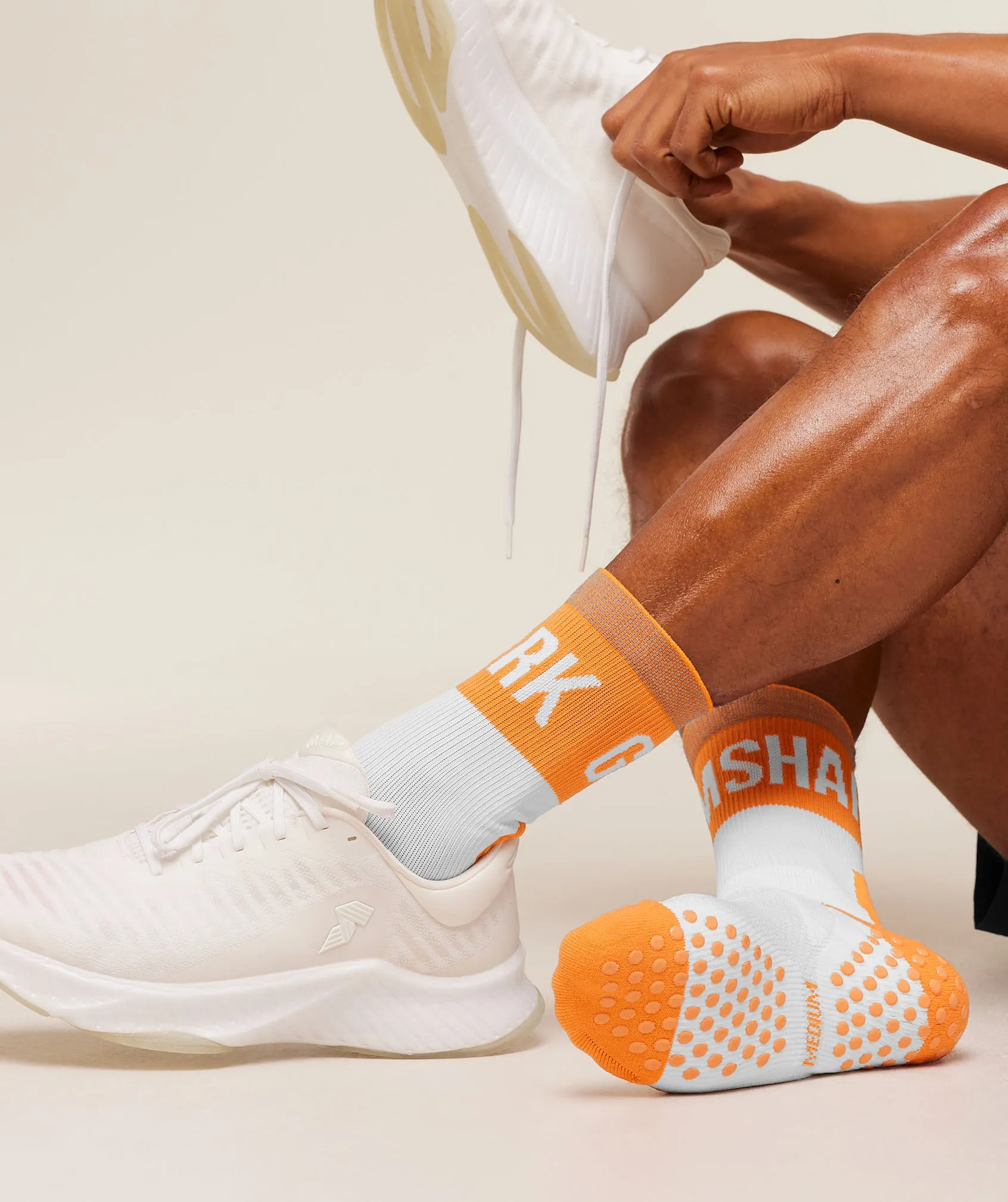 Gymshark Hybrid Training Grip Socks Single - White/Dayglow Peach sold by Gymshark product image thumbnail 2