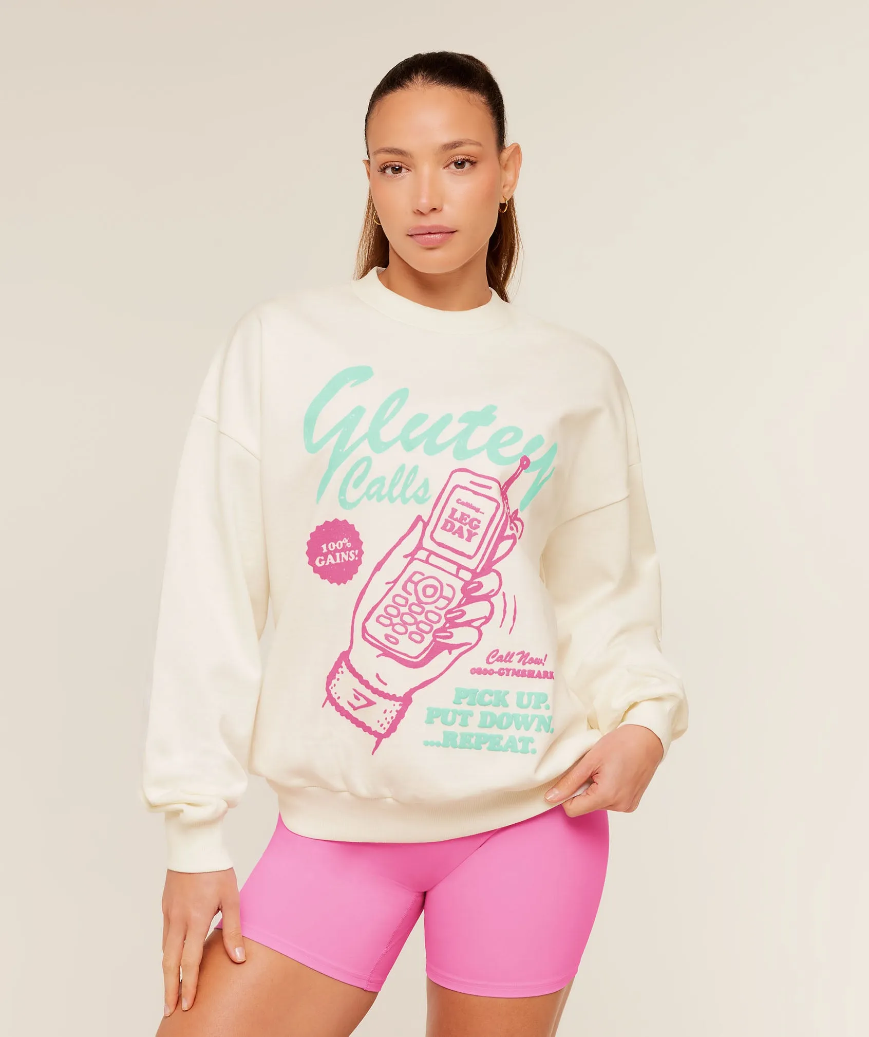 Gymshark Glutey Calls Graphic Sweatshirt - Soft White sold by Gymshark