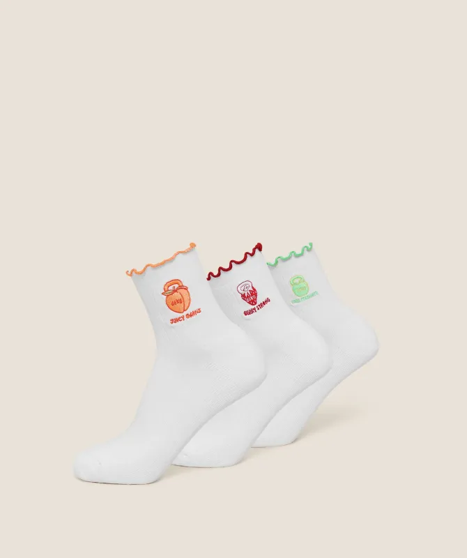 Gymshark Fruity Graphic Midi Frill Socks 3pk - White made by Gymshark