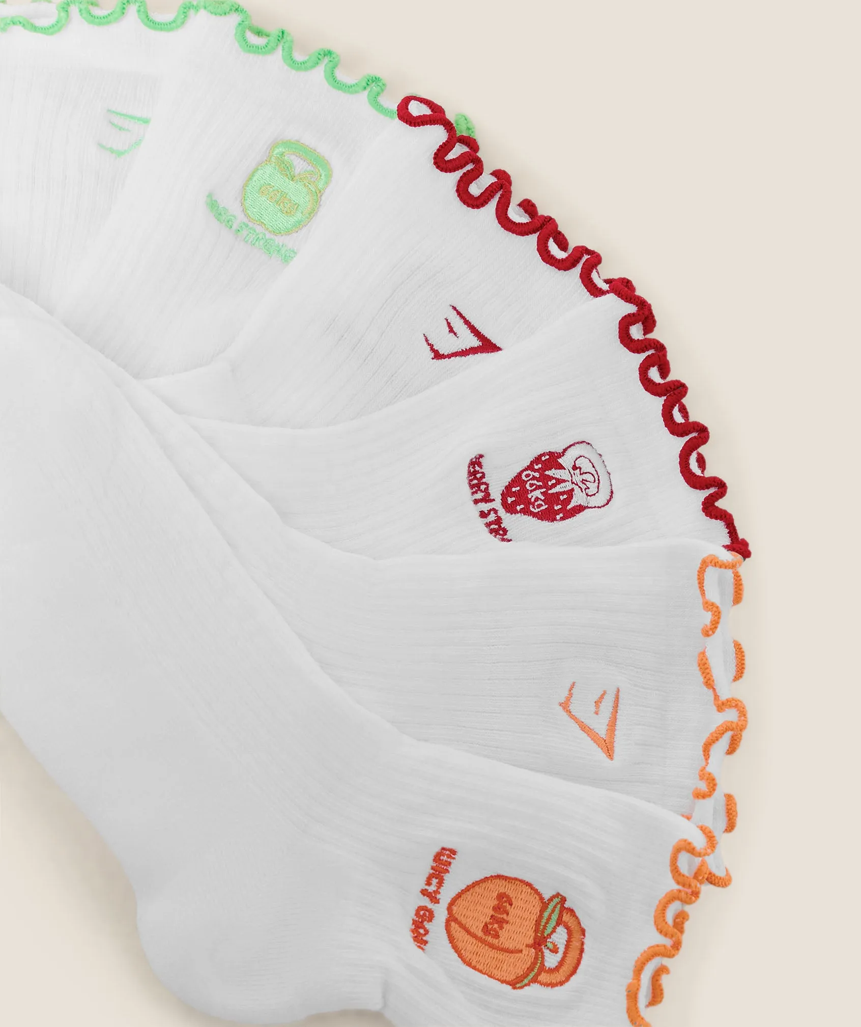 Gymshark Fruity Graphic Midi Frill Socks 3pk - White sold by Gymshark product image thumbnail 2