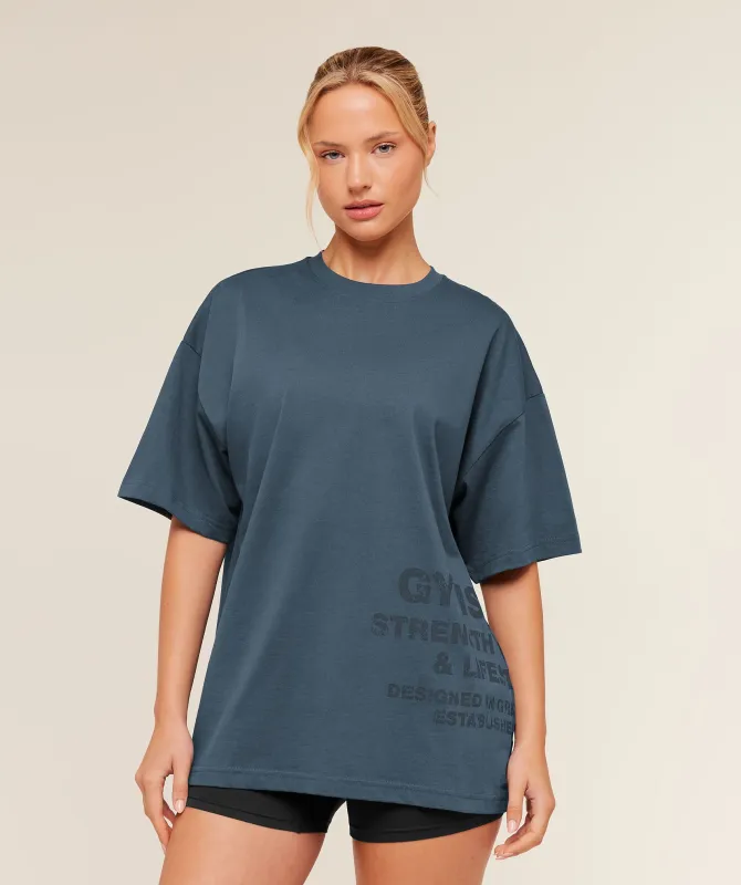 Gymshark Stacked Graphic Short Sleeve T-Shirt - Stealth Blue made by Gymshark