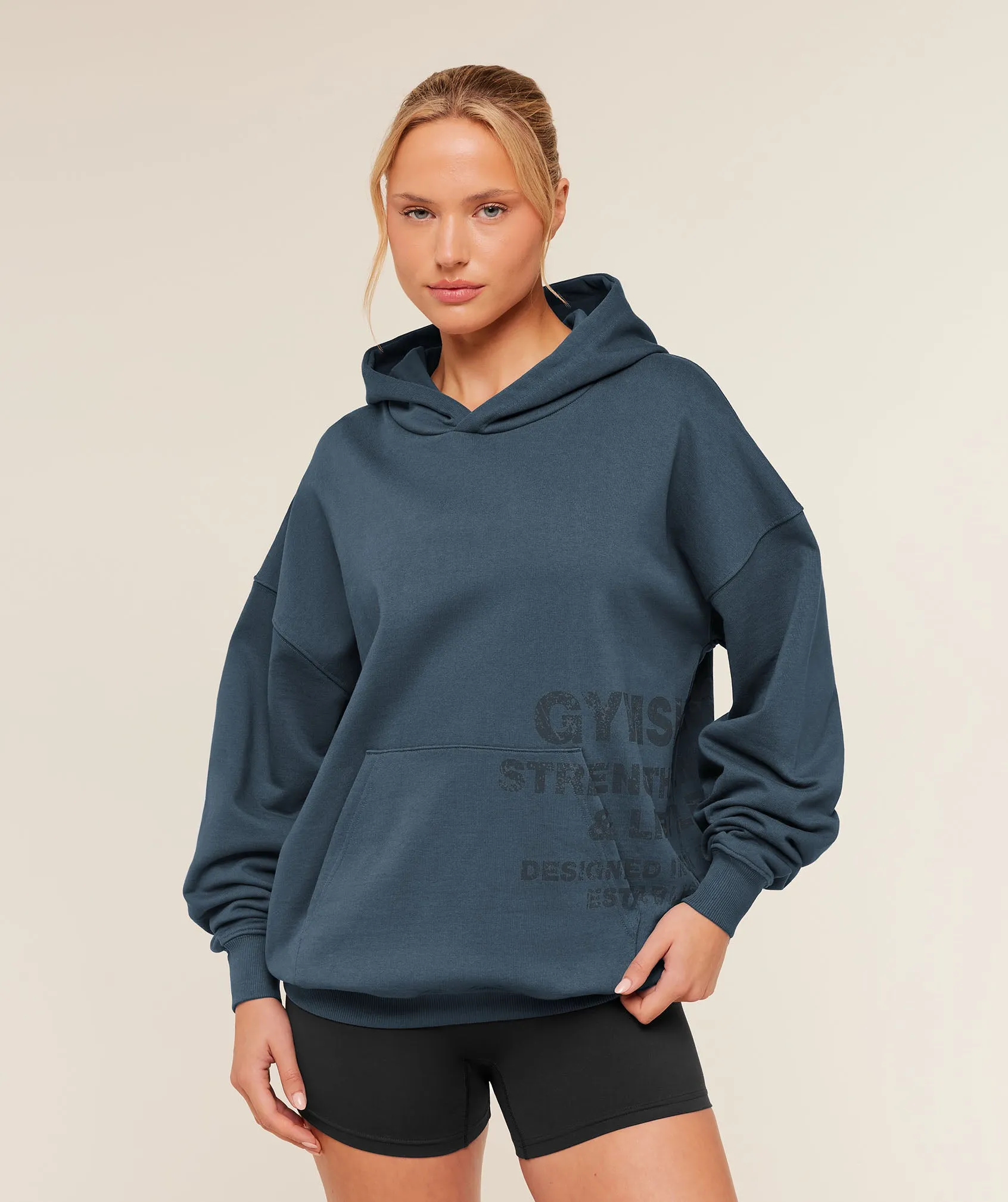 Gymshark Stacked Graphic Hoodie - Stealth Blue sold by Gymshark
