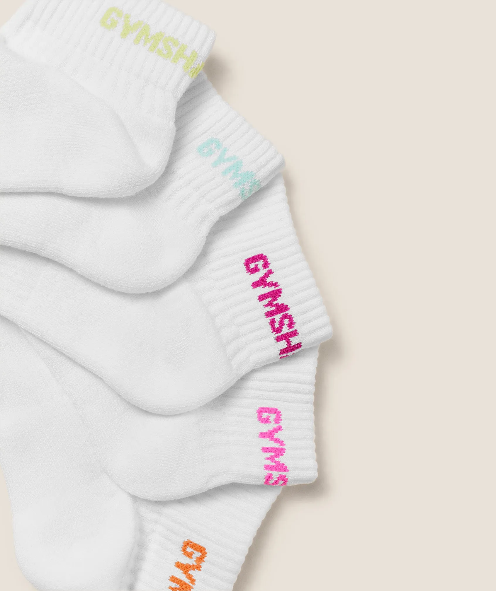 Gymshark Quarter Socks 5pk - White/Sorbet Yellow/Pop Turquoise/Super-Set Pink/Electric Pink/Dayglow Peach sold by Gymshark product image thumbnail 2