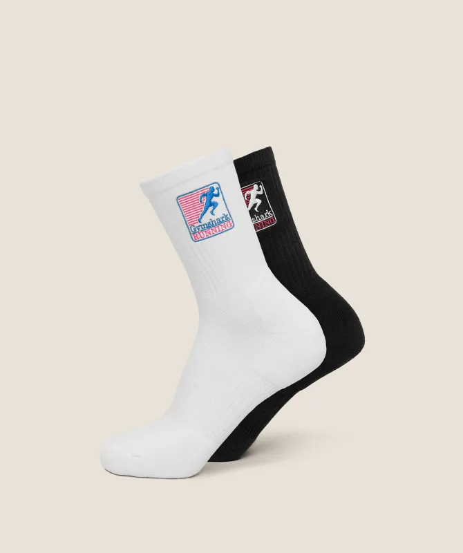 Gymshark Running Graphic Crew Socks 2pk - GS White/GS Black made by Gymshark