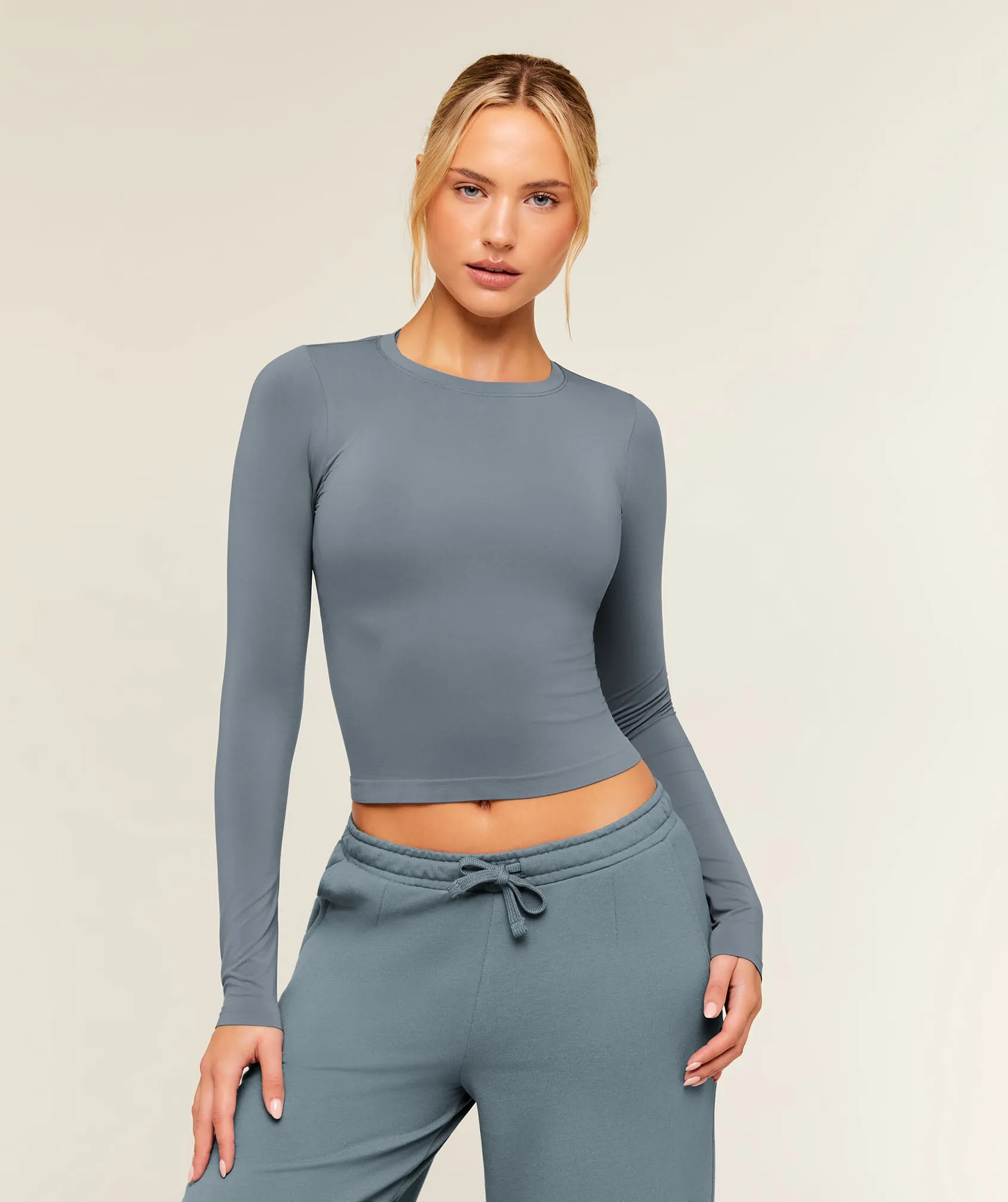 Gymshark FeatherForm Long Sleeve T-Shirt - Iron Blue sold by Gymshark