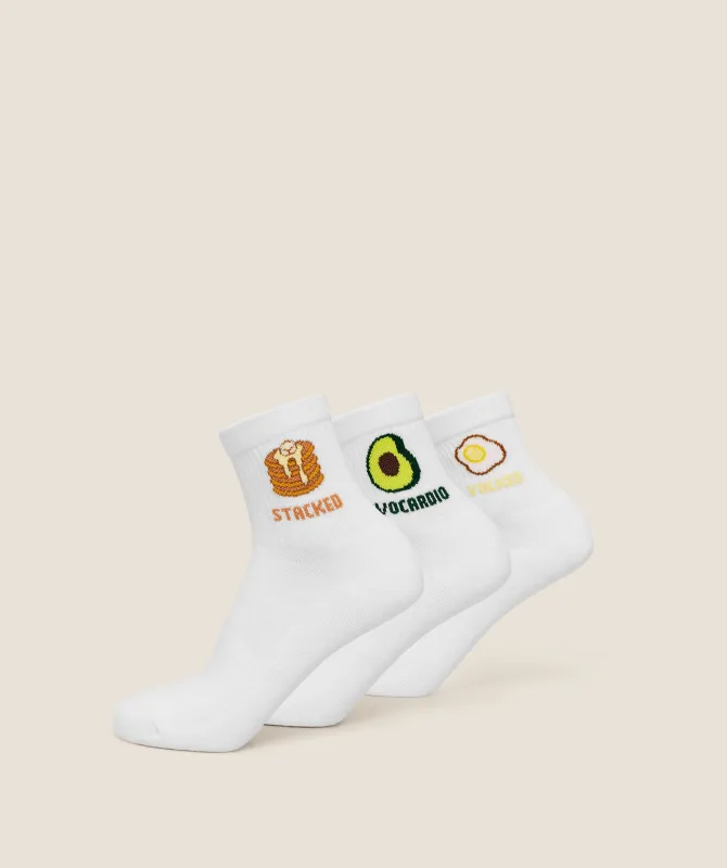 Gymshark Breakfast Graphic Midi Socks 3pk - White made by Gymshark
