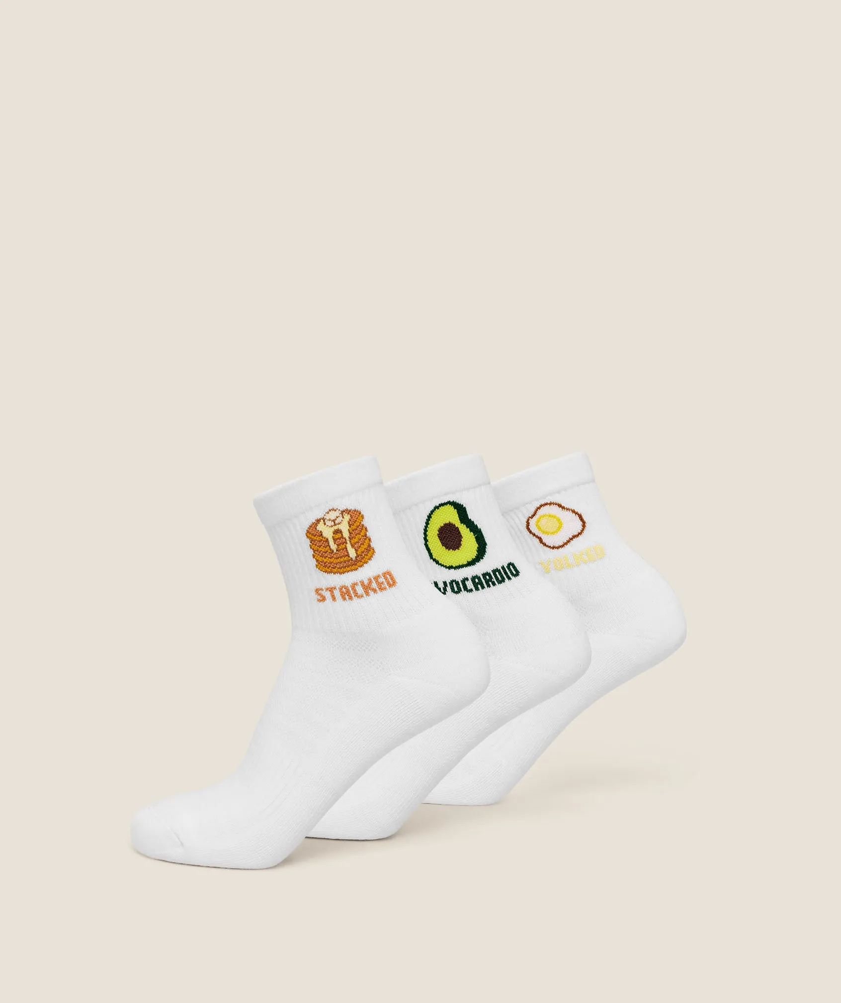 Gymshark Breakfast Graphic Midi Socks 3pk - White sold by Gymshark