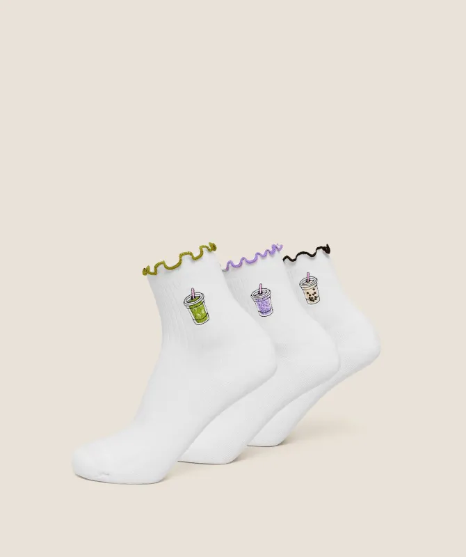 Gymshark Hydration Graphic Midi Frill Socks 3pk - White made by Gymshark
