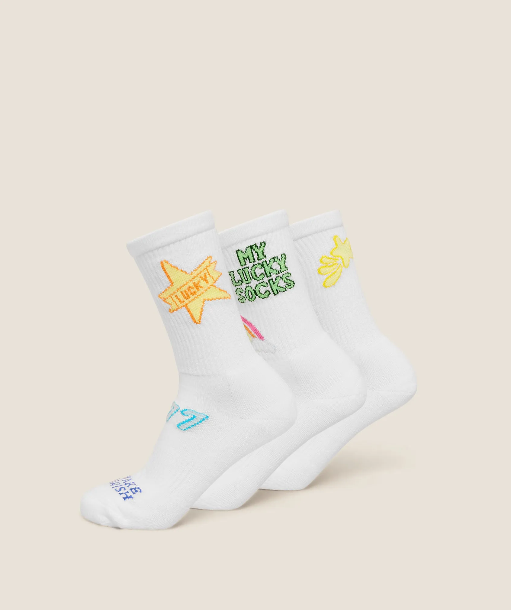 Gymshark Lucky Graphic Crew Socks 3pk - White sold by Gymshark