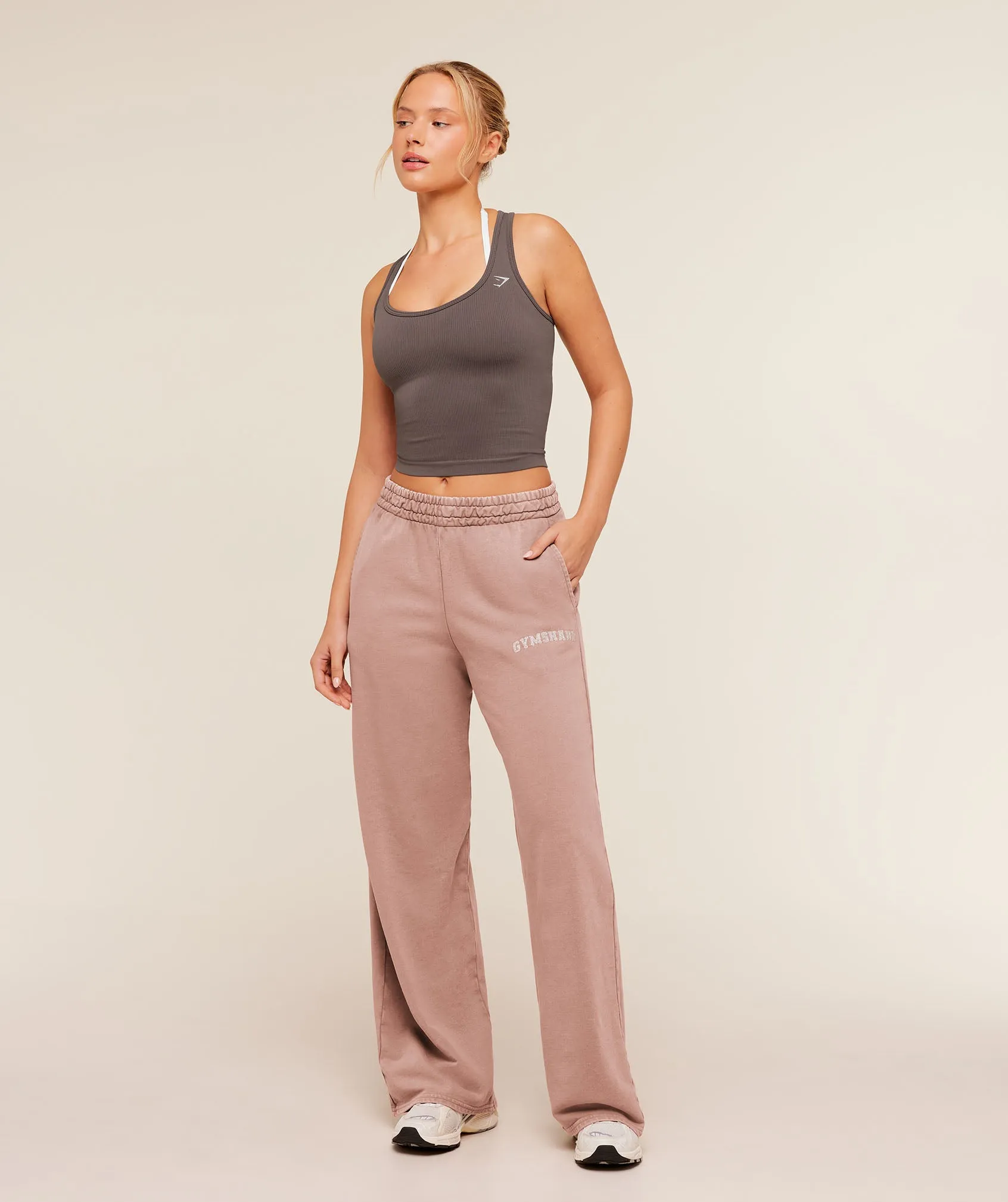 Gymshark Chainstitch Graphic Wide Leg Joggers - Chestnut Pink/Wash sold by Gymshark product image thumbnail 4