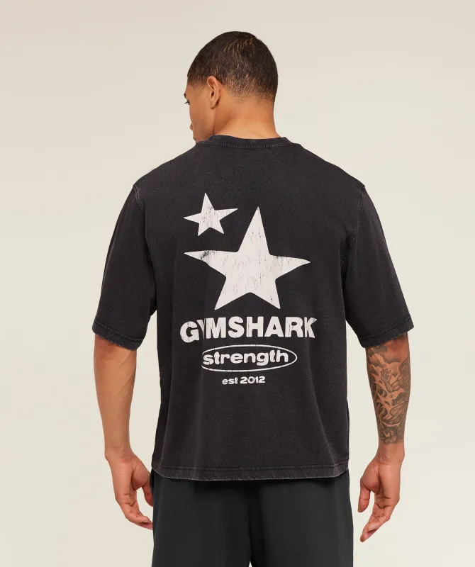 Gymshark Strength Stars Washed Graphic T-Shirt - Black made by Gymshark