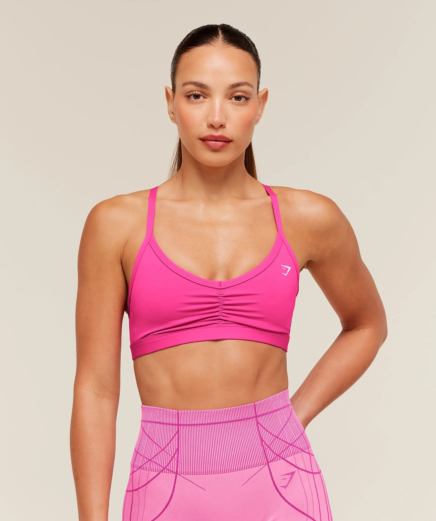 Gymshark Ruched Strappy Sports Bra - Super-Set Pink sold by Gymshark