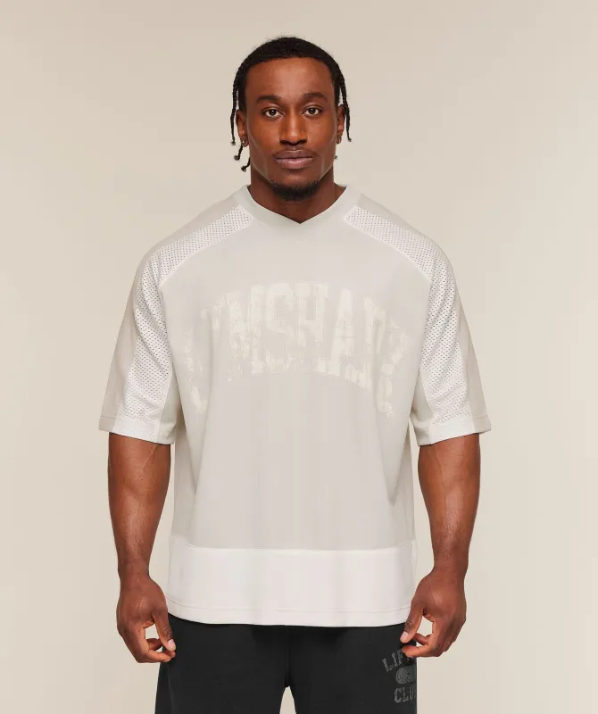 Gymshark Collective Mesh Wordmark Jersey - Tinted White/Soft White/Pebble Grey made by Gymshark