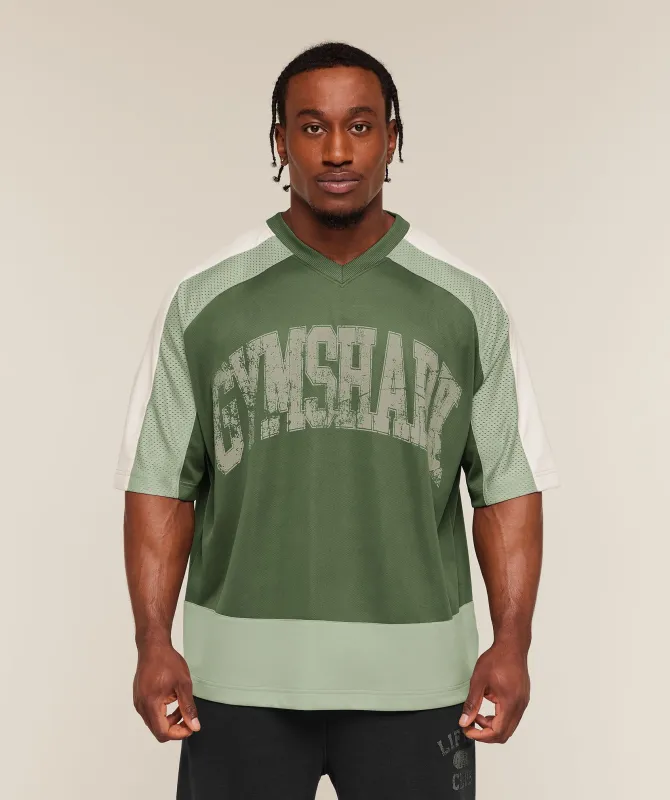 Gymshark Collective Mesh Wordmark Jersey - Core Olive/Haze Green/Soft White made by Gymshark