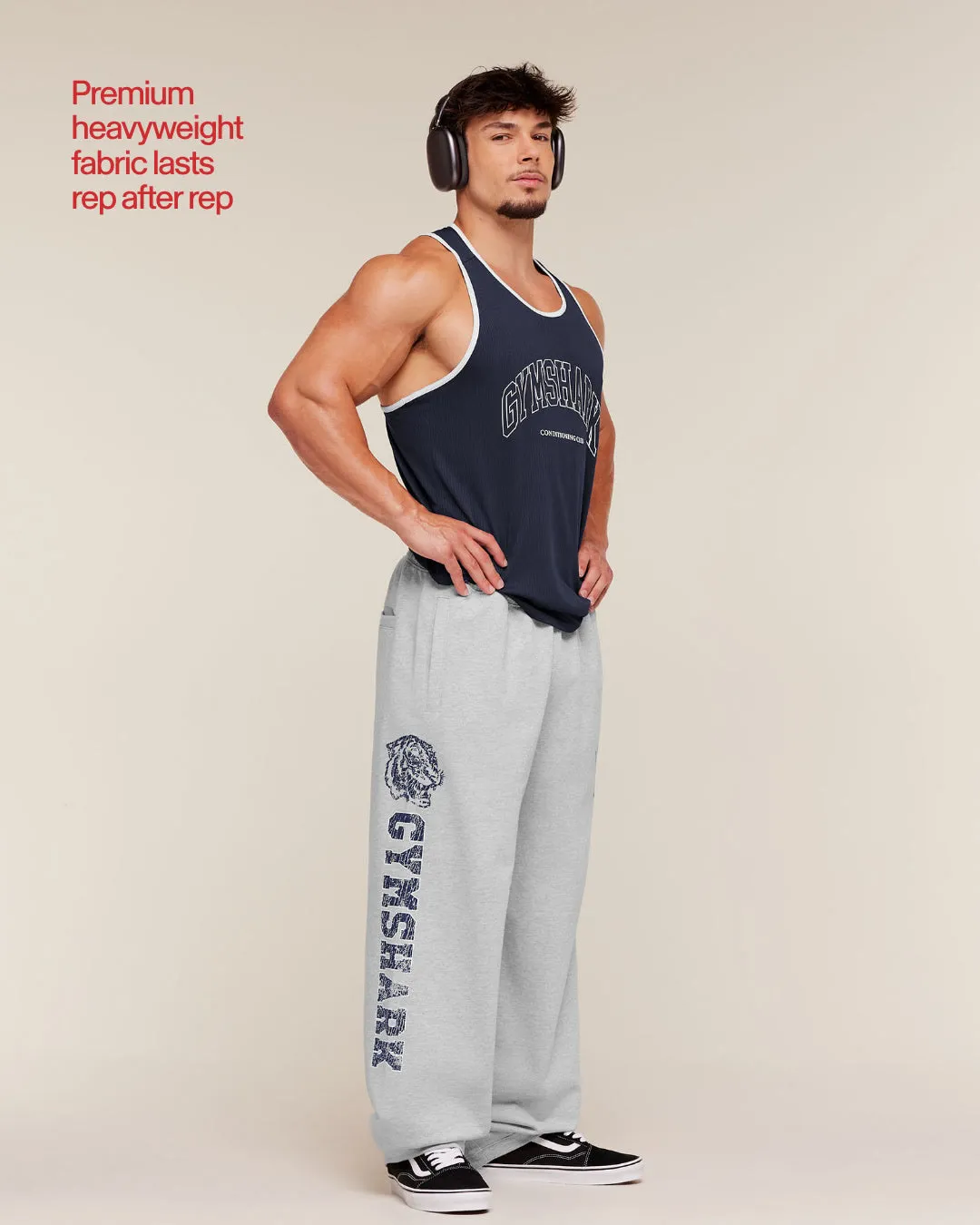 Gymshark Retro Collegiate Graphic Wide Leg Pants - Bros Soft Grey Marl sold by Gymshark product image thumbnail 3