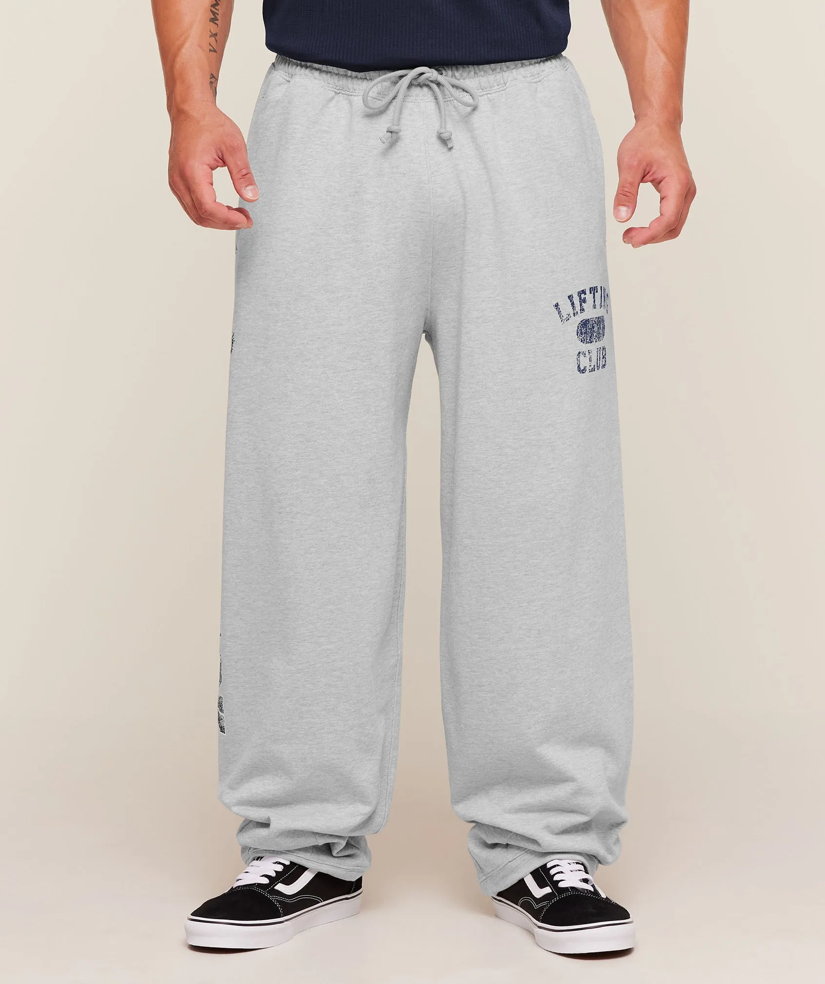 Gymshark Retro Collegiate Graphic Wide Leg Pants - Bros Soft Grey Marl sold by Gymshark