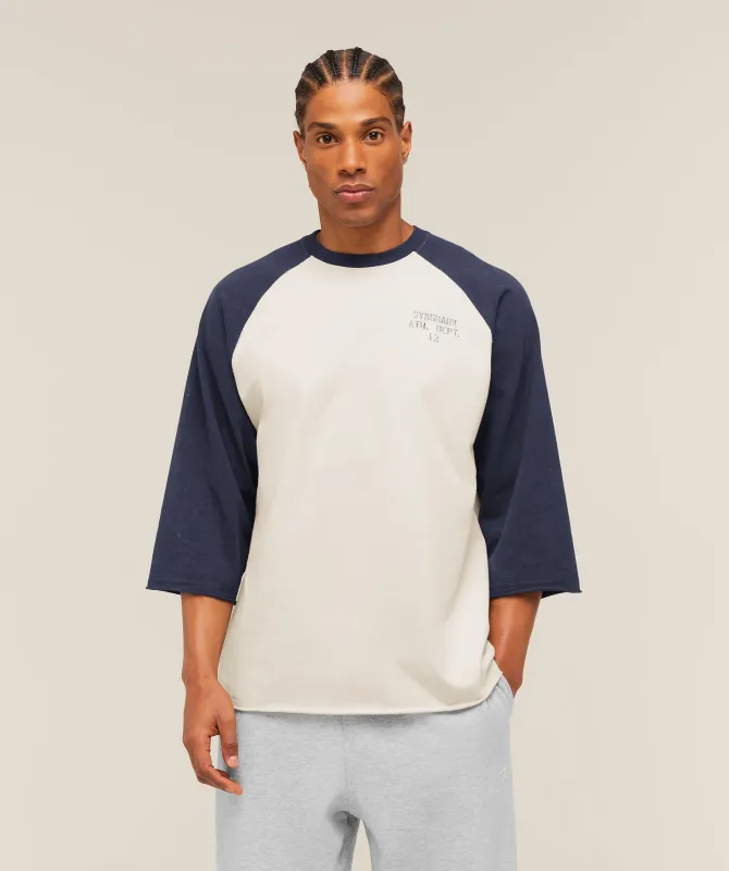 Gymshark Retro Collegiate 3/4 Sleeve T-Shirt - Tinted White/Heavy Blue made by Gymshark