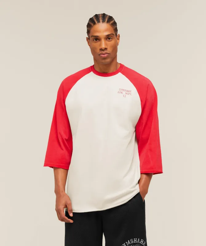 Gymshark Retro Collegiate 3/4 Sleeve T-Shirt - Tinted White/Athletic Red made by Gymshark