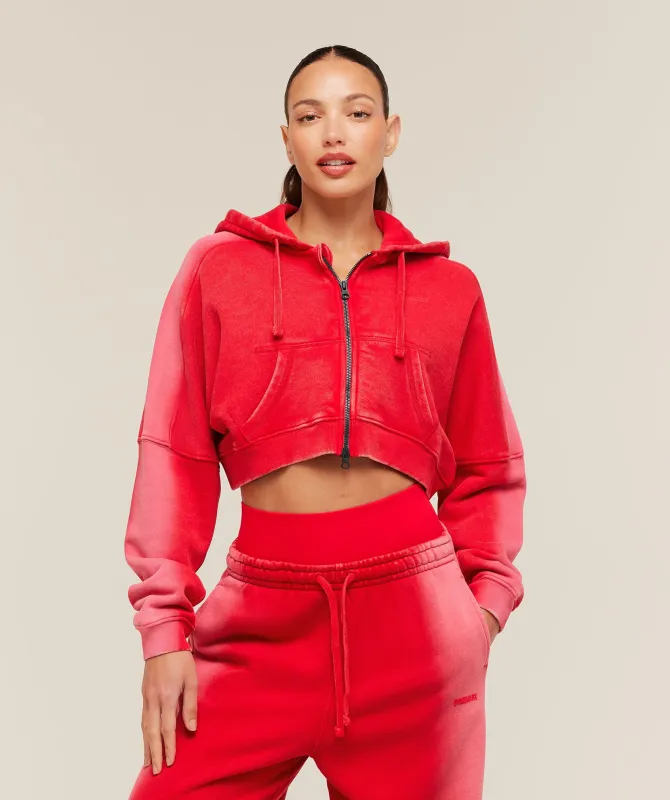 Gymshark Pump Washed Zip Through Hoodie - Carmine Red/Soft White made by Gymshark