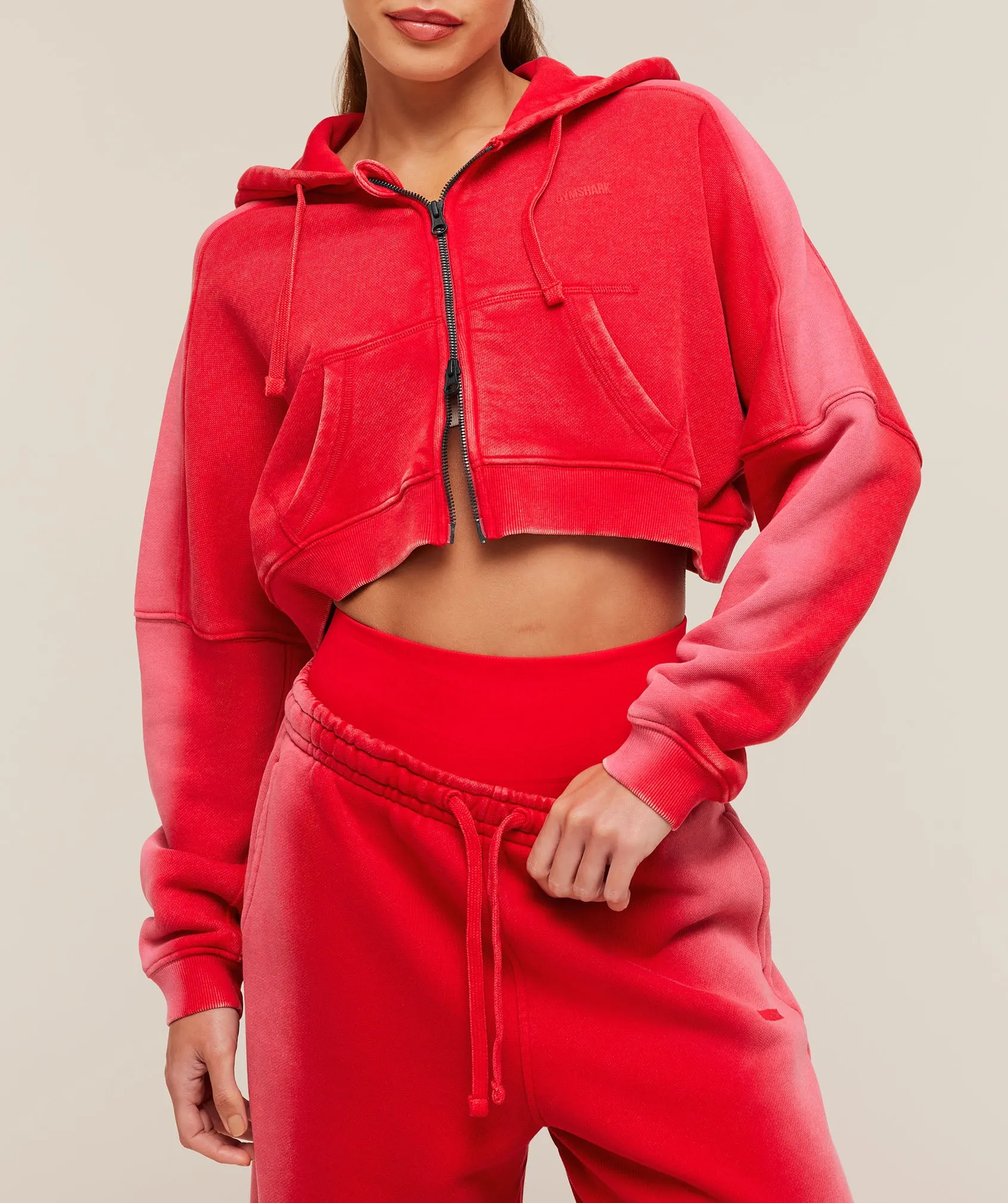 Gymshark Pump Washed Zip Through Hoodie - Carmine Red/Soft White sold by Gymshark product image thumbnail 5