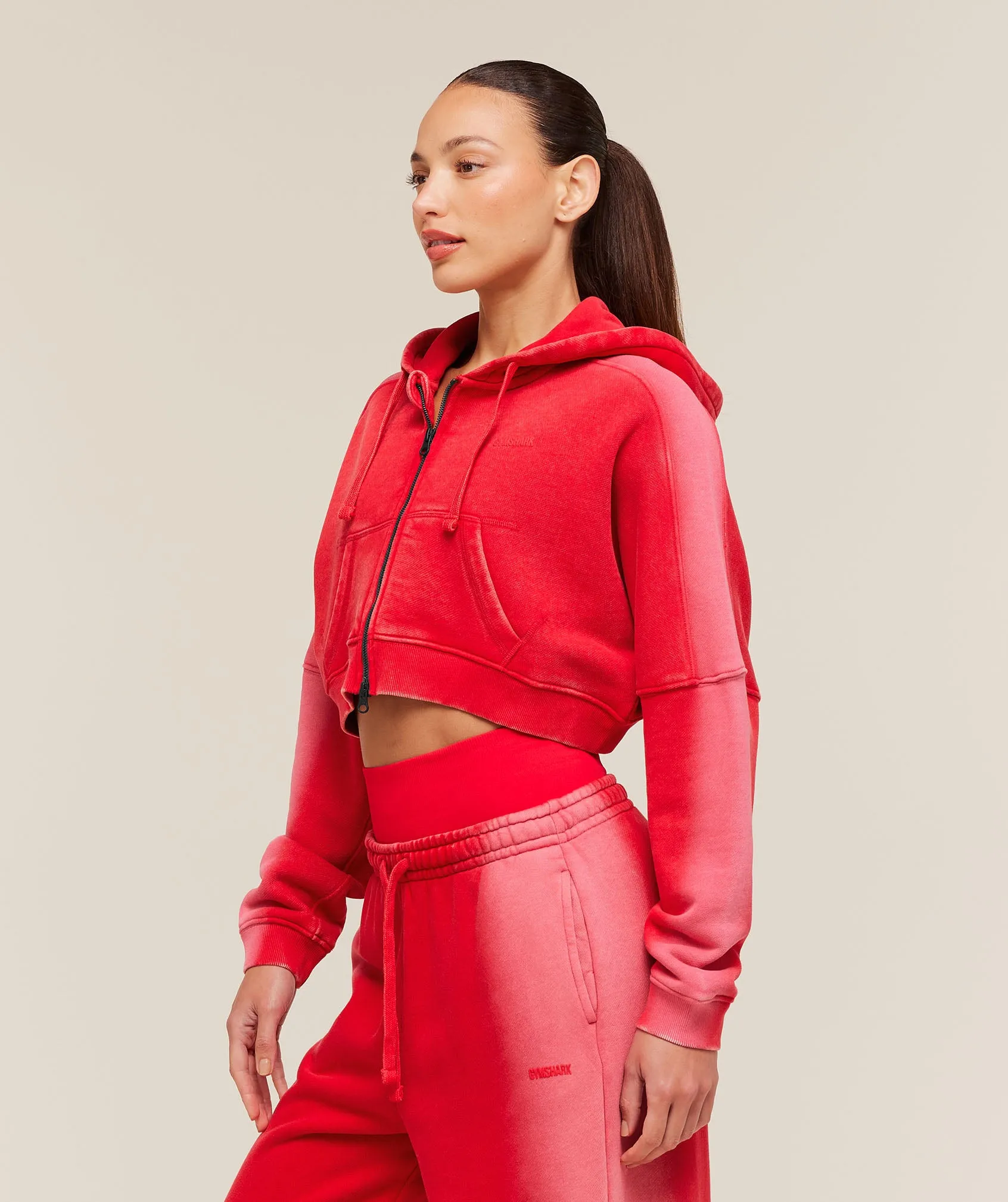 Gymshark Pump Washed Zip Through Hoodie - Carmine Red/Soft White sold by Gymshark product image thumbnail 3