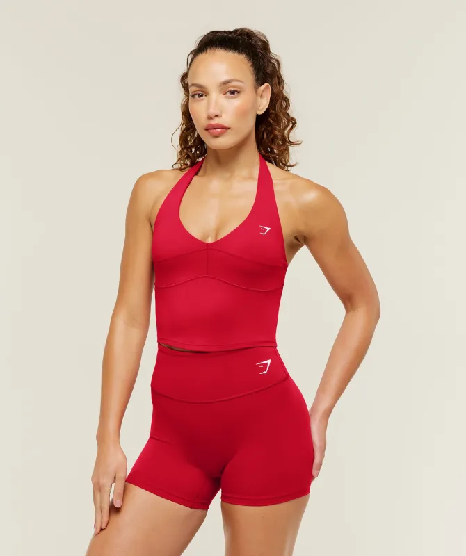 Gymshark Colour Block Halter Neck Tank With Shelf - Carmine Red made by Gymshark
