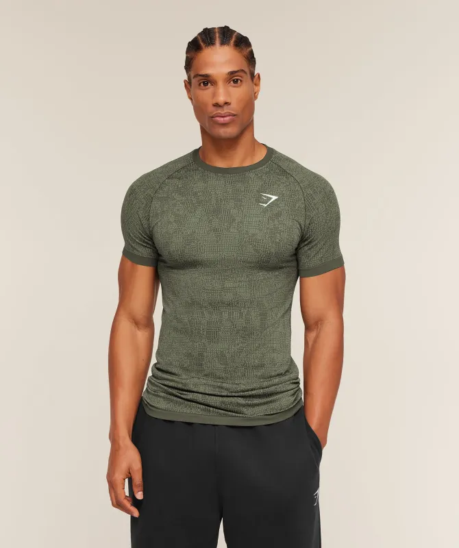 Gymshark Geo Seamless Grid T-Shirt - Strength Green/Haze Green made by Gymshark