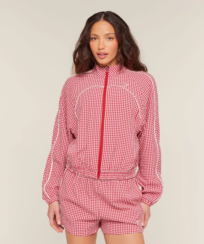 Gymshark Gingham Track Jacket - Carmine Red/Soft White made by Gymshark