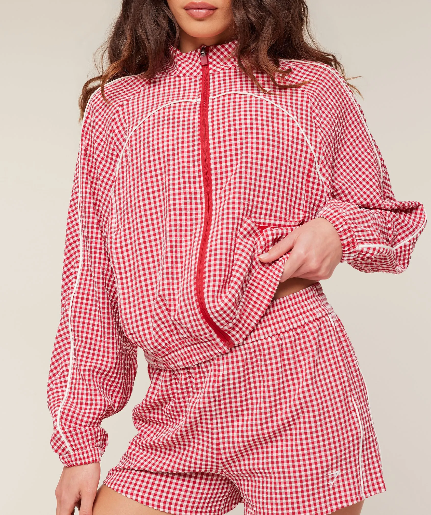 Gymshark Gingham Track Jacket - Carmine Red/Soft White sold by Gymshark product image thumbnail 5