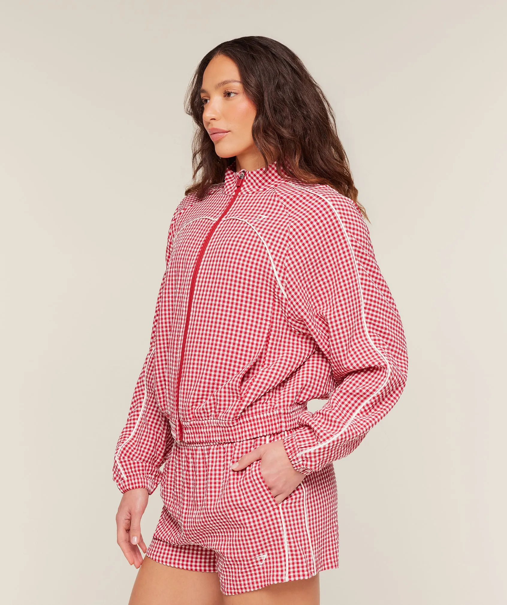 Gymshark Gingham Track Jacket - Carmine Red/Soft White sold by Gymshark product image thumbnail 3