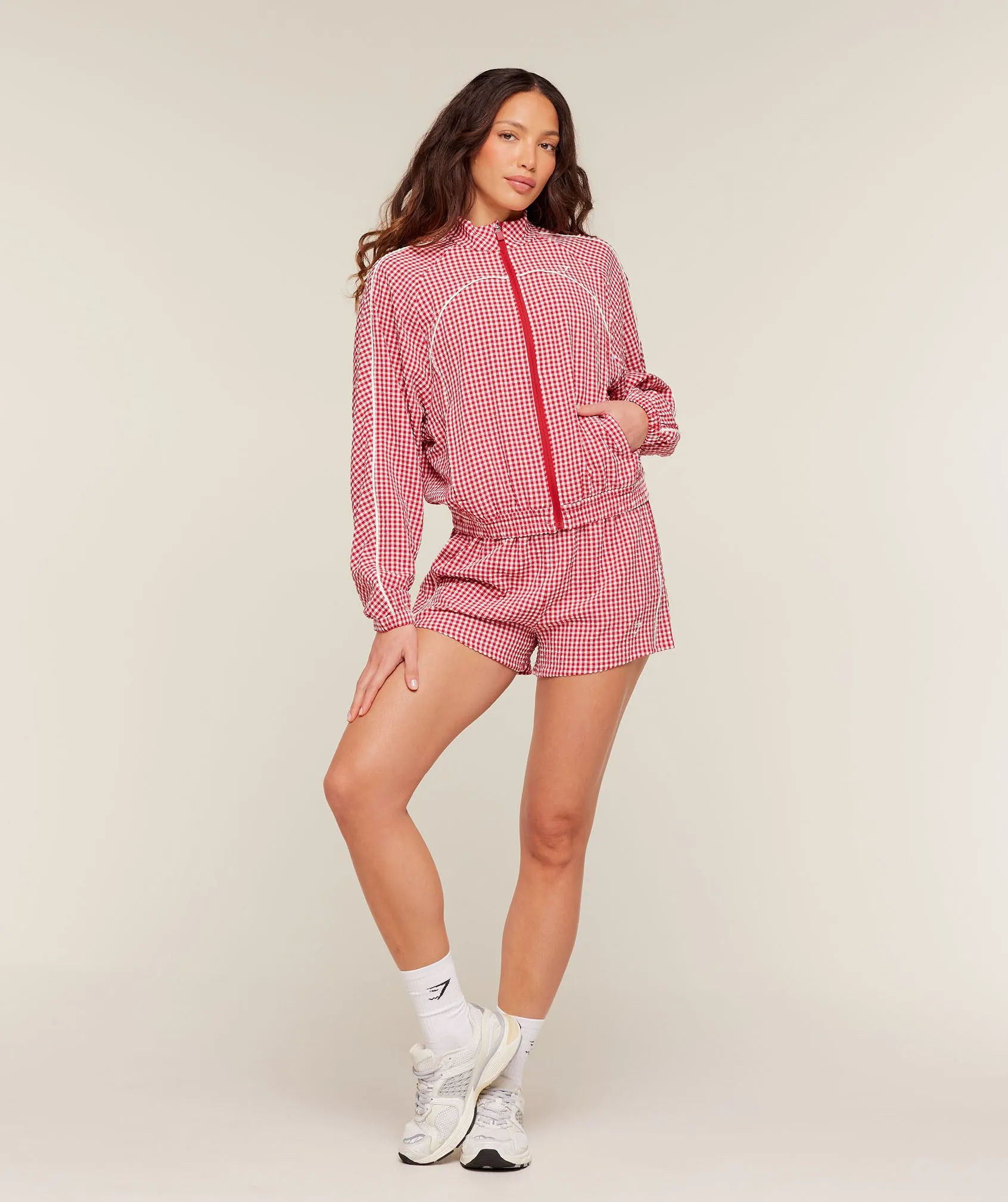 Gymshark Gingham Track Jacket - Carmine Red/Soft White sold by Gymshark product image thumbnail 4