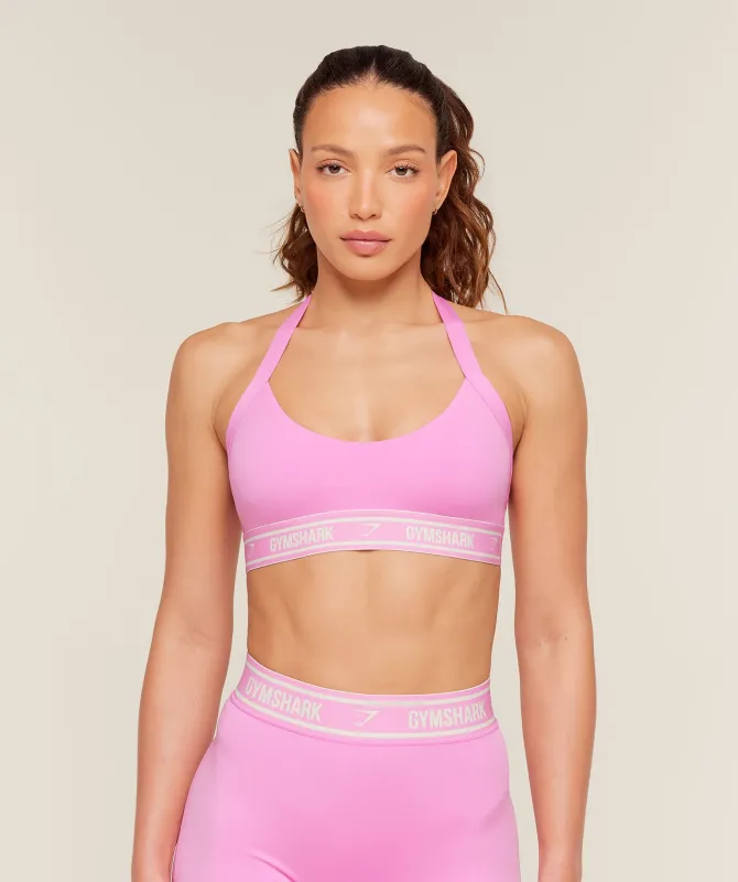 Gymshark Light Support Halter Neck Logo Sports Bra - Focus Pink made by Gymshark