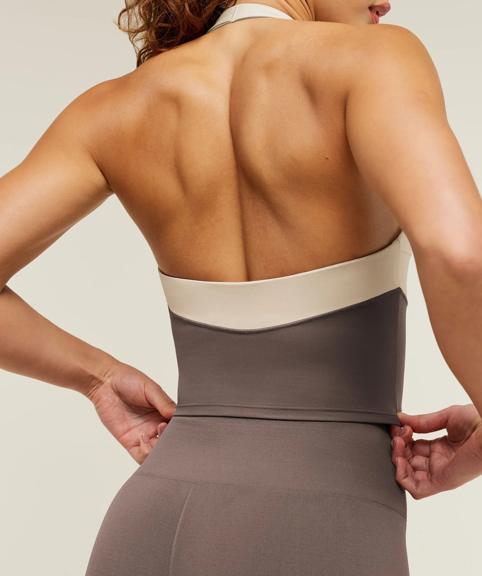 Gymshark Colour Block Halter Neck Tank With Shelf - Cool Brown/Pebble Grey sold by Gymshark product image thumbnail 5