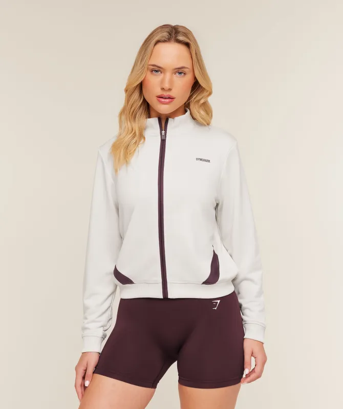 Gymshark Lightweight Tricot Zip Through Jacket - Tinted White/Cherry Purple made by Gymshark