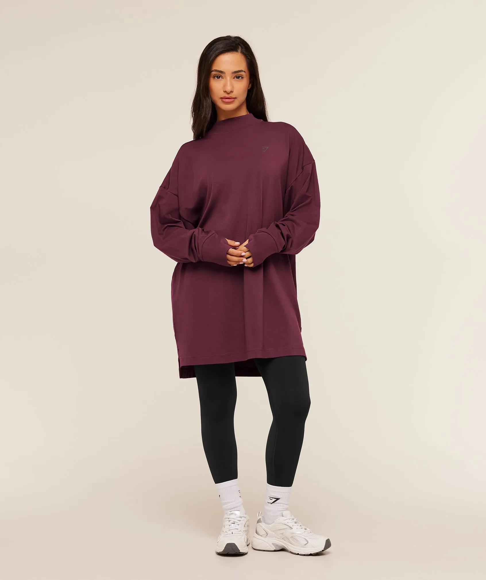 Gymshark Covered Longline Cotton Long Sleeve Top - GS Impact Burgundy sold by Gymshark product image thumbnail 4