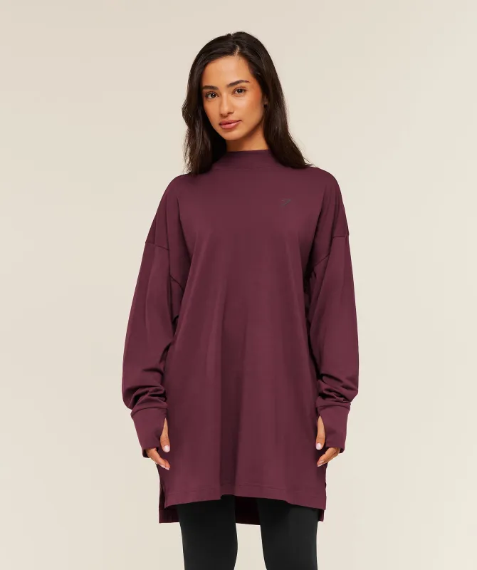 Gymshark Covered Longline Cotton Long Sleeve Top - GS Impact Burgundy made by Gymshark