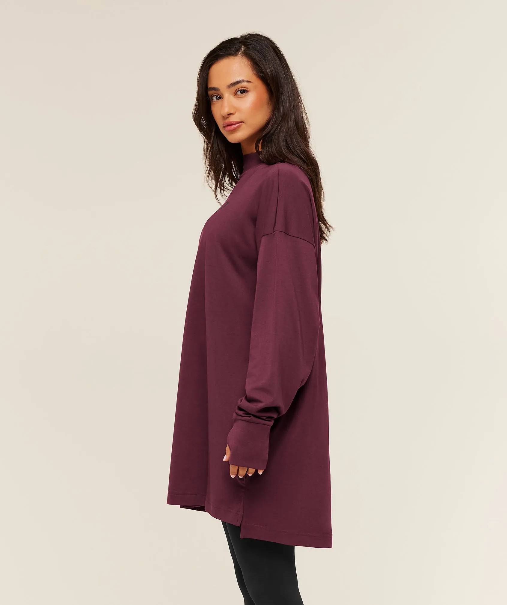 Gymshark Covered Longline Cotton Long Sleeve Top - GS Impact Burgundy sold by Gymshark product image thumbnail 3
