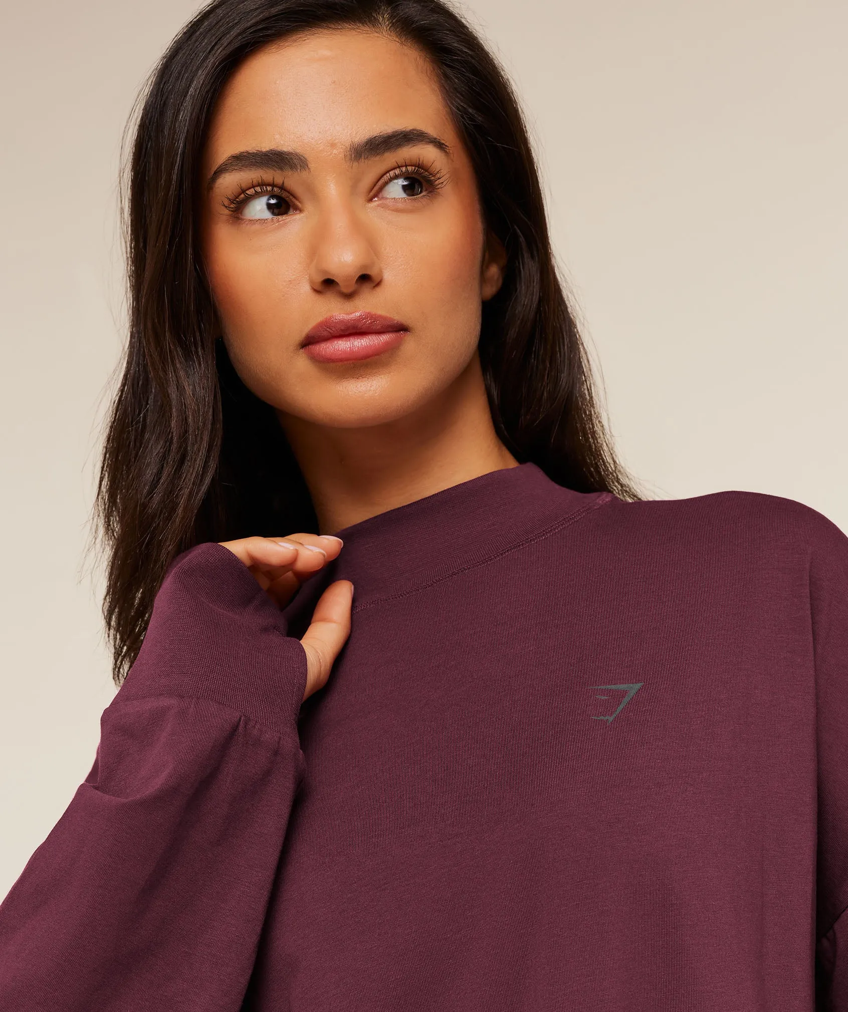 Gymshark Covered Longline Cotton Long Sleeve Top - GS Impact Burgundy sold by Gymshark product image thumbnail 5
