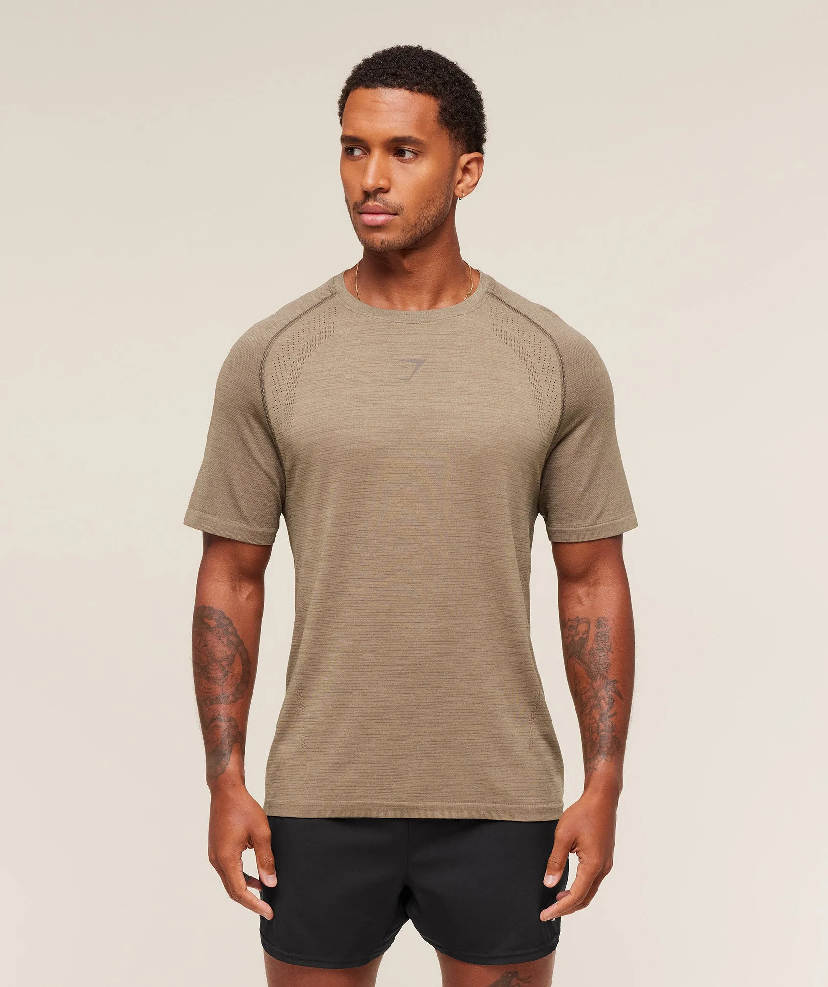 Gymshark Versatile Seamless T-Shirt - Cement Brown/Camo Brown sold by Gymshark
