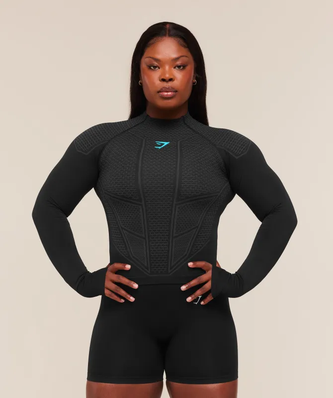 Gymshark Onyx V1 Long Sleeve Top - Black/Onyx Grey/Brand Blue made by Gymshark