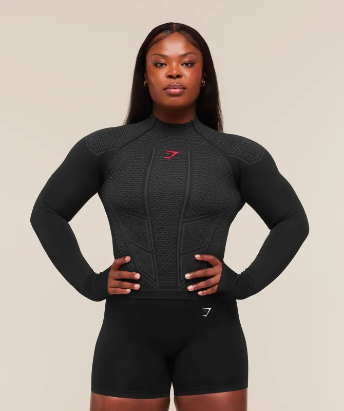 Gymshark Onyx V1 Long Sleeve Top - Black/Onyx Grey/Carmine Red made by Gymshark
