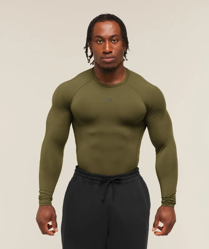 Gymshark Element Baselayer Long Sleeve T-Shirt - Canvas Green made by Gymshark