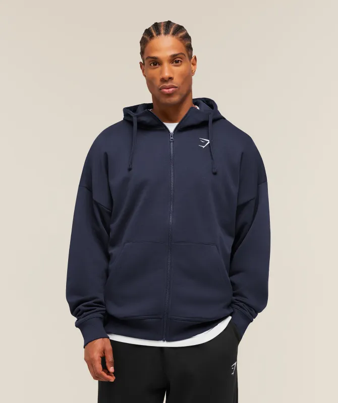 Gymshark Crest Oversized Zip Up Hoodie - Heavy Blue made by Gymshark