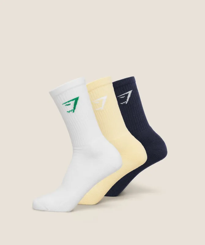 Gymshark Crew Socks 3pk - Butter Yellow/Track Green/Heavy Blue made by Gymshark