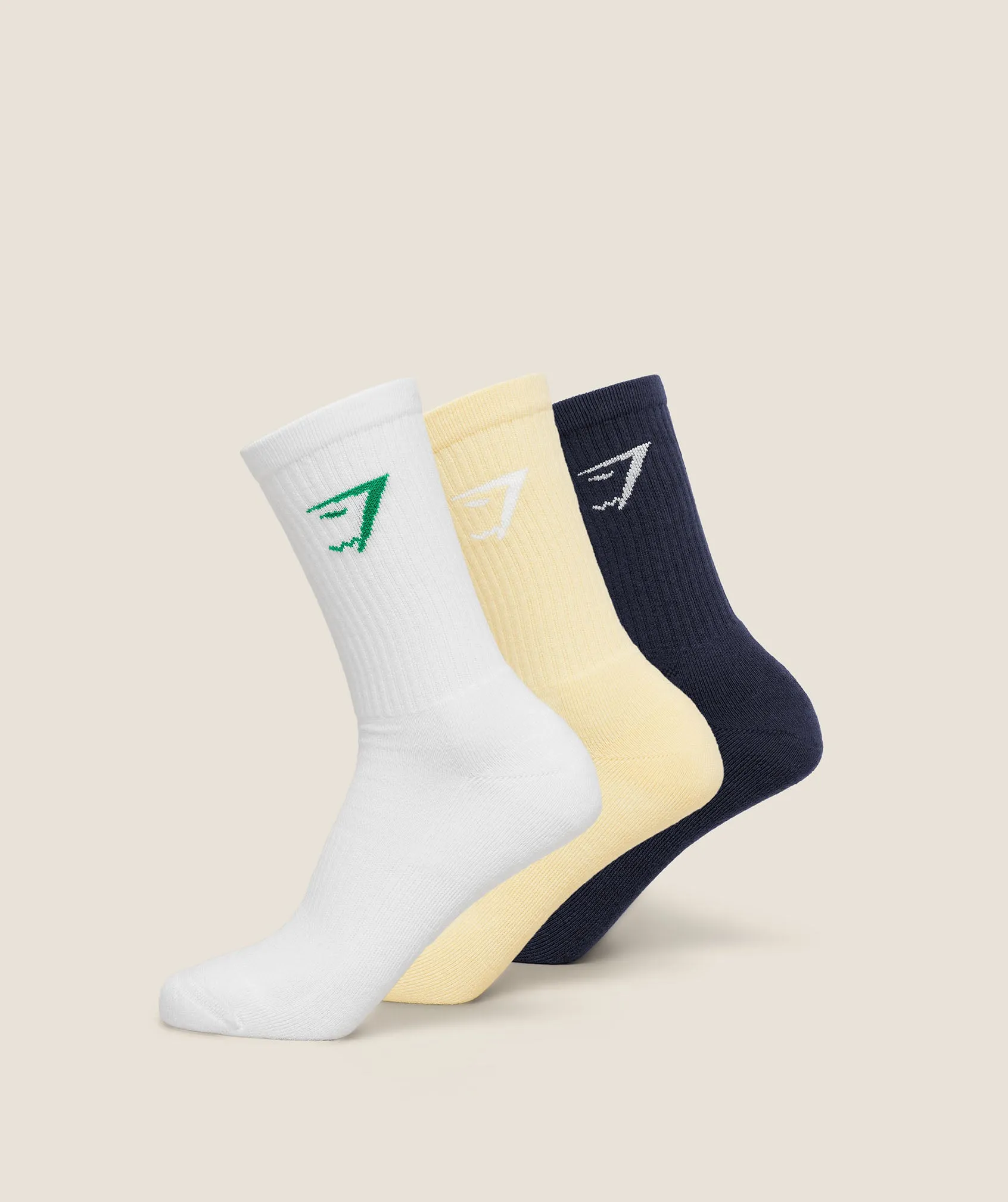Gymshark Crew Socks 3pk - Butter Yellow/Track Green/Heavy Blue sold by Gymshark