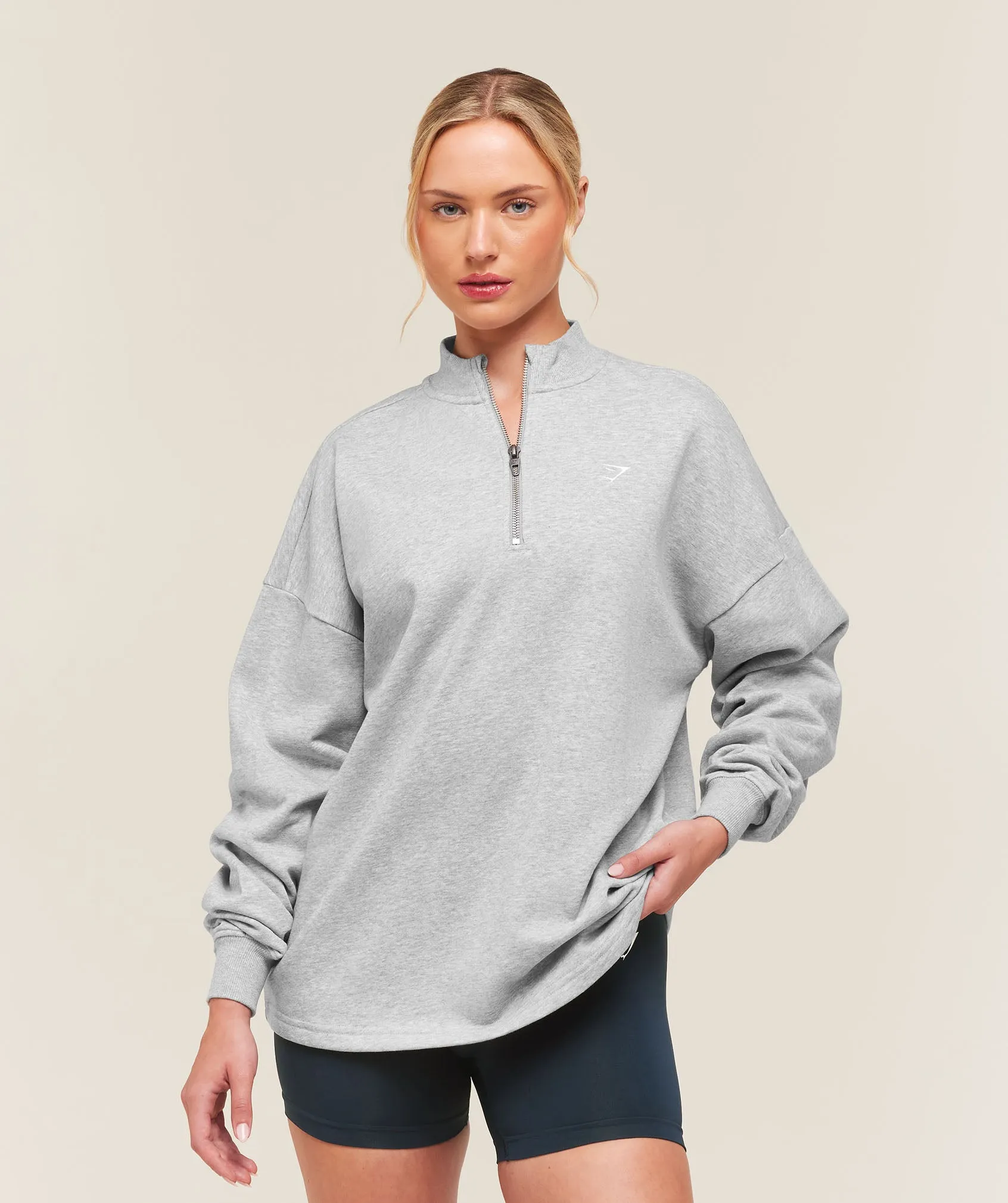 Gymshark Training Oversized 1/4 Zip - Light Grey Core Marl sold by Gymshark