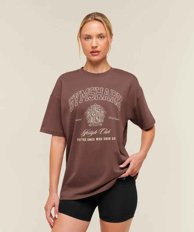 Gymshark College Crest Graphic T-Shirt - Espresso Brown made by Gymshark